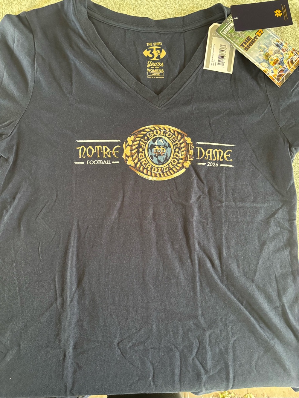 Notre Dame Football Navy V-Neck T-Shirt
